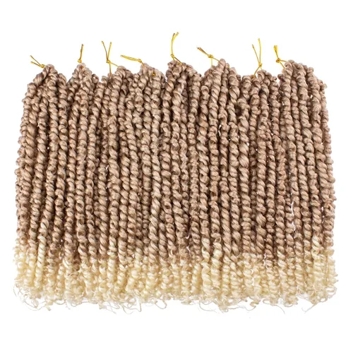 Miniatura 5 de Leeven Cabello rubio degradado de 14 pulgadas, pretrenzado y trenzado de pasión, 8 paquetes de extensiones de cabello sintético bohemio para mujeres