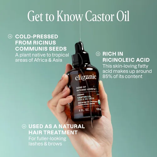 Cliganic Aceite de ricino orgánico, 100% puro (32 oz con kit de pestañas) - Para pestañas, cejas, cabello y piel | Natural prensado en frío sin