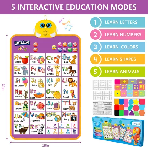 Miniatura 5 de Tabla de pared del alfabeto, ABC parlante, póster musical, juguetes de aprendizaje para niños pequeños de 2 a 4 años, juguetes interactivos