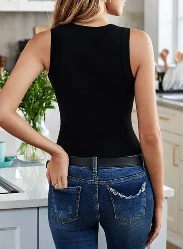 Miniatura 2 de Dokotoo - Camiseta ajustada sin mangas para mujer, tirantes anchos, escote bajo, con ribetes, deportiva, para entrenamiento