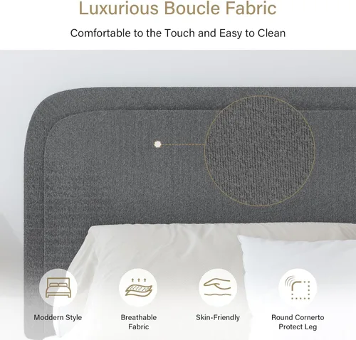 Miniatura 6 de BarnFurin Base de cama de tamaño Queen, base de cama tapizada de plataforma con cabecero, estilo moderno, esquinas suaves y redondeadas, no hace