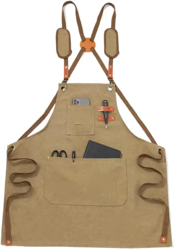 Miniatura 10 de Chef Apron-Cross Back Apron for Men Women with Adjustable Straps and Large Pockets,Canvas