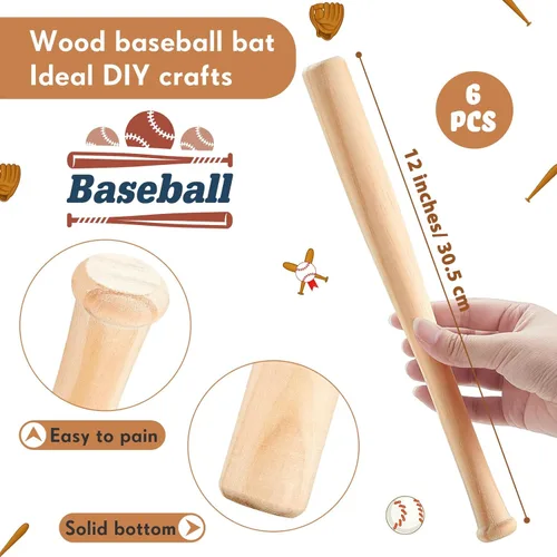 Miniatura 2 de Libima Juego de 12 mini bates de béisbol y pelotas de béisbol de espuma de 2 pulgadas, pequeños murciélagos de madera sin terminar de 8 pulgadas