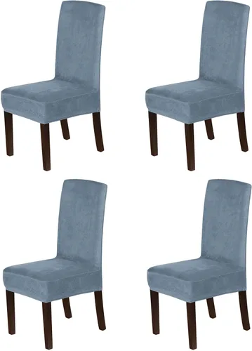 Miniatura 19 de Juego de 4 fundas de terciopelo para sillas de comedor, fundas para sillas de comedor con respaldo alto, protectores de silla de gamuza suaves