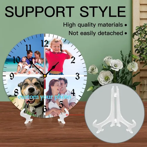 Miniatura 4 de Reloj de pared personalizado, reloj personalizado con texto de 4 imágenes, reloj de fotos silencioso redondo personalizado de PVC, regalos