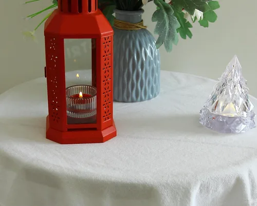 Miniatura 5 de Mantel de lino y algodón blanco de 30 x 30 pulgadas con patrón cuadrado pequeño