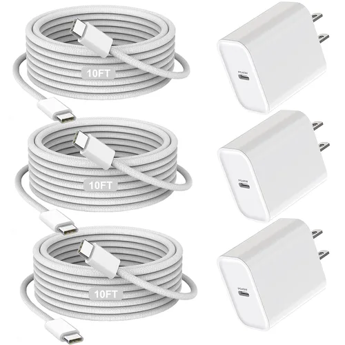 Miniatura 10 de Cargador rápido para iPhone 17/16/15, carga rápida extra larga de 10 pies, paquete de 3 bloques USB-C a USB C, cable de carga rápida para iPhone