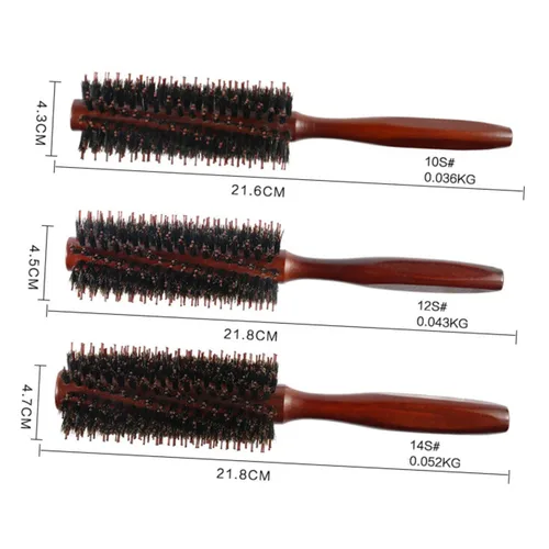 Miniatura 5 de FRCOLOR Cepillo de pelo redondo peine para las mujeres de sarga mango de madera de secado de pelo peinado herramienta de rizado color al azar