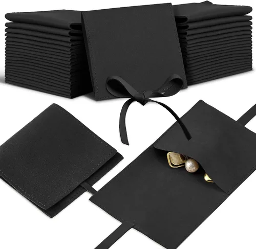 Miniatura 10 de Lothee 40 piezas de bolsas de joyería de microfibra de 8x8 cm, lujosas bolsas de regalo pequeñas con lazo de microfibra para joyería, estilo sobre