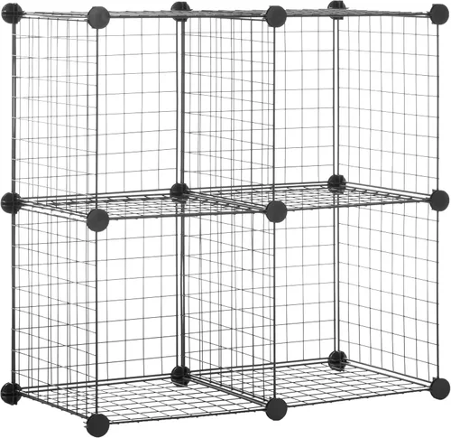 Amazon Basics Organizador de almacenamiento de 4 cubos, armario y estantes de rejilla de alambre, apilable, negro de 14 x 14 x 14 pulgadas