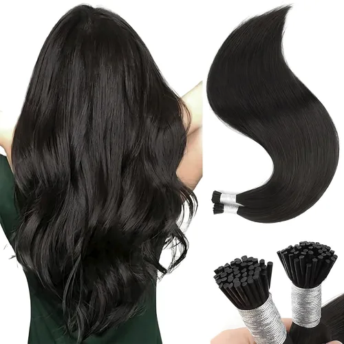 Miniatura 18 de Sixstarhair Extensiones de cabello humano de queratina con punta en I de 14 pulgadas, color marrón chocolate, extensiones de cabello lacio y sedoso