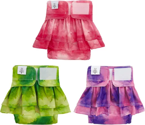 Miniatura 19 de CuteBone Pañales para perras con faldas, paquete de 3 vestidos reutilizables para cachorros, pantalones para el período de ciclo de calor QBD11M
