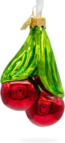 Miniatura 2 de Cerezas rojas con hojas verdes adorno de Navidad de vidrio