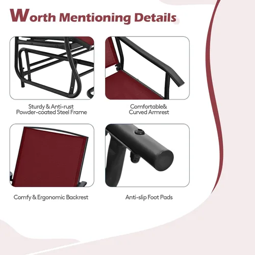 Miniatura 8 de Tangkula Silla mecedora para 2 personas, sofá biplaza mecedora para patio con mesa central de vidrio templado, banco de columpio para exteriores