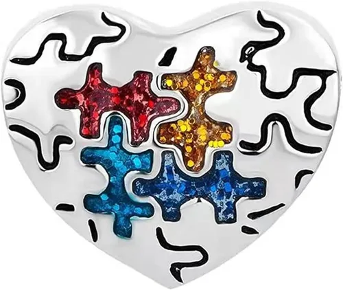 Miniatura 3 de KunBead Dijes de cuentas de corazón para autismo compatibles con pulseras Pandora, Cobre, vidrio