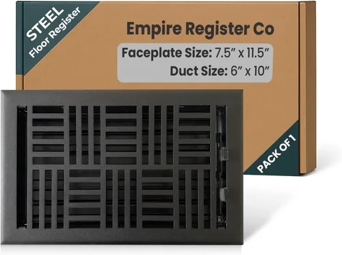 Miniatura 33 de Empire Register Co, Registro de piso de acero - 2x10 pulgadas, diseño Art Nouveau, acabado negro texturizado, rejillas de ventilación de piso