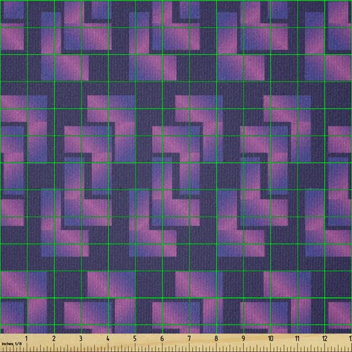 Miniatura 3 de Ambesonne Tela Synthwave por The Yard, degradado de tono morado con formas geométricas cúbicas futuristas, tela de punto elástico para costura