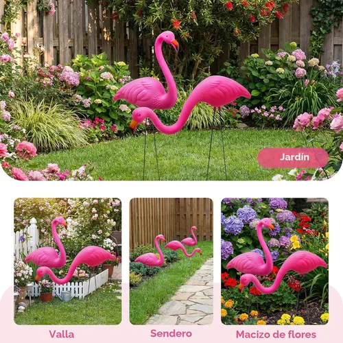 Miniatura 5 de JOYIN Juego de 2 pequeñas estacas de adorno de flamenco rosa para patio, mini estatua de flamenco de plástico con patas de metal para aceras