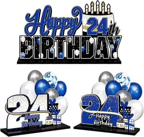Miniatura 171 de LINGTEER Feliz 10º Cumpleaños Juego de Centros de Mesa de Acrílico Azul para Mesa - Brindemos por Diez Años Decoraciones de Regalo de Fiesta de 10º