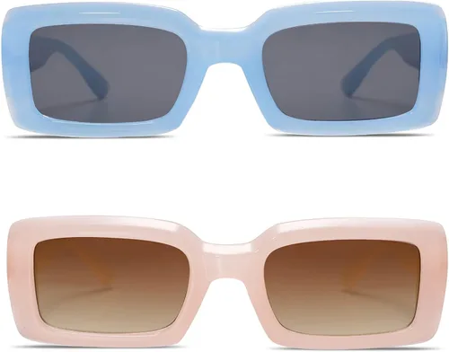 Miniatura 2 de Allarallvr Gafas de sol rectangulares de moda para mujeres y hombres, persianas cuadradas vintage de los años 90, marco grueso, gafas de sol nude