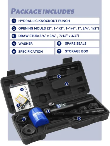 Miniatura 3 de AMZCNC Kit de Punzón Hidráulico para Perforar Agujeros de 1/2 a 2 pulgadas, Juego de Cortador de Orificios para Conducto Eléctrico, Kit