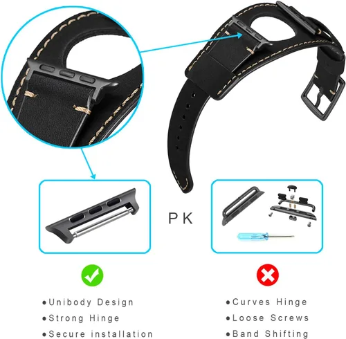 Miniatura 7 de Correa compatible con Apple Watch de 49/46/45/44mm/42mm (Series 3 2 1), pulsera de cuero genuino Crazy Horse compatible con iWatch Ultra/Ultra2 Negro