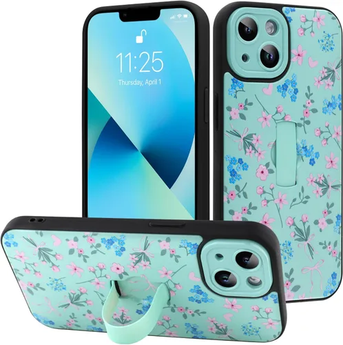 Miniatura 126 de Funda diseñada para iPhone 17 Pro Max con soporte plegable y correa para dedos, bonito patrón de lazo de corazón de flor rosa para mujeres y niñas