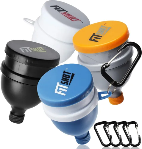 Embudo de proteína en polvo: embudo de suplemento con llavero, paquete de 4 embudos para botella de agua, sin BPA, 2 en 1, portátil de 4.1 fl oz con