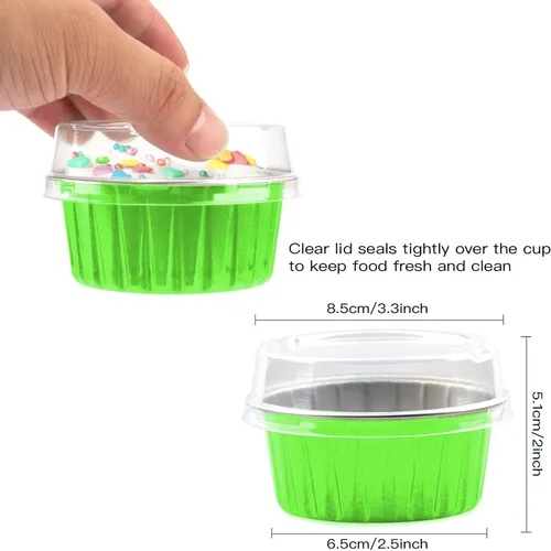 Miniatura 2 de Paquete de 50 tazas para hornear con tapas, moldes de papel de aluminio para magdalenas, moldes de papel de aluminio desechables, soportes para Azul