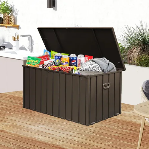 Miniatura 12 de Domi - Caja de cubierta de 100 galones, gabinete de almacenamiento de metal con cerradura para exteriores, banco de acero impermeable