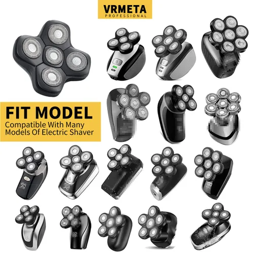 Miniatura 3 de Cabezales de repuesto flotantes 5D para hombres calvos, cuchillas afiladas universales para afeitadoras eléctricas rotativas (5D negro)