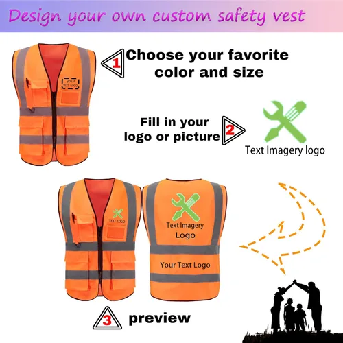 Miniatura 3 de Chaleco de seguridad personalizado para hombres con bolsillos, chaleco de construcción, chaleco reflectante Hi Vis, chaleco de trabajo, chaleco