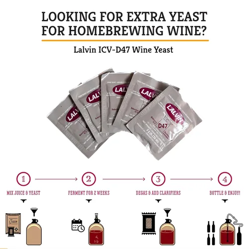 Miniatura 4 de Craft A Brew - Levadura de vino Lalvin ICV-D47 - Levadura de vino seco - Para vinos blancos y aguambres complejos y con cuerpo completo