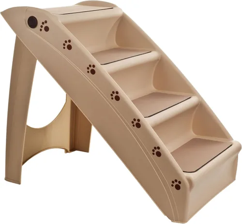 Escaleras plegables de plástico para mascotas, durables, interiores o al aire libre, diseño de 4 pasos, cuatro, Bronceado Canela