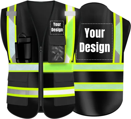 El chaleco de seguridad de alta visibilidad modifica el chaleco protector reflectante de alta visibilidad del logotipo Negro-verde luminoso