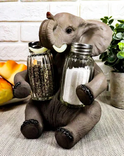 Miniatura 8 de Ebros Gift Safari africano elefante decorativo de cristal salero y pimentero titular figura decoración 7 "H elefantes cocina bar comedor acento