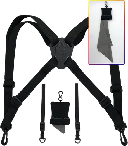 GAIARENA - Arnés para binoculares, correa ajustable para prismáticos, cámaras y telémetros, incluye paño de limpieza de lentes, color negro