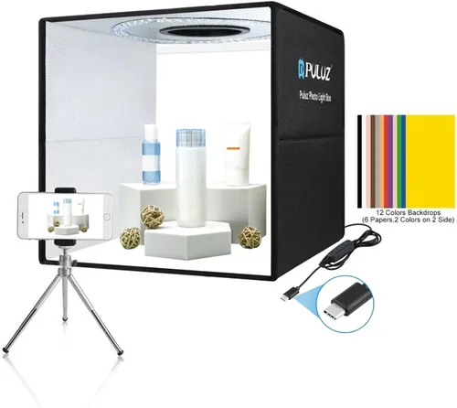 Miniatura 11 de PULUZ - Caja de estudio fotográfico, mini caja de luz plegable, anillo de luz LED, portátil, estudio fotográfico, fotografía, tienda de campaña, kit