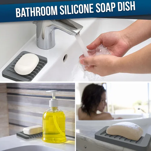 Miniatura 6 de ZAPPOWARE - Jabonera autodrenante para barra de jabón, paquete de 2 protectores de jabón de drenaje de cascada de silicona azul para ducha, baño