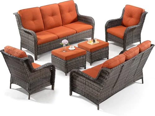 Miniatura 32 de Juego de 2 sillas de patio giratorias de 360 grados para exteriores y mesa auxiliar a juego – 3 sillas deslizantes de mimbre para patio con cojines