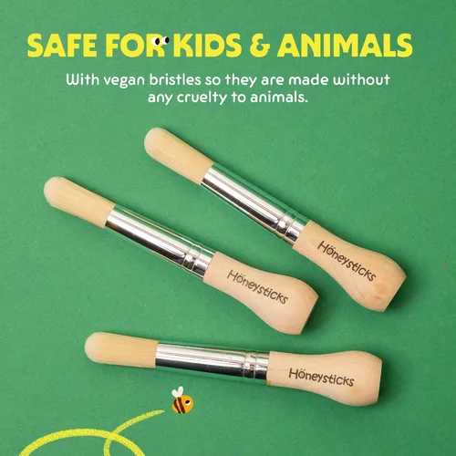 Miniatura 5 de Honeysticks My First - Juego de pinceles de pintura, paquete de 3, ideal para bebés y niños pequeños. Cepillos jumbo con asas de madera regordeta