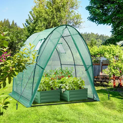 Miniatura 8 de Ohuhu Invernadero de túnel portátil al aire libre: pequeño paseo resistente en casa verde con ventanas de malla, base de metal reforzada, cubierta
