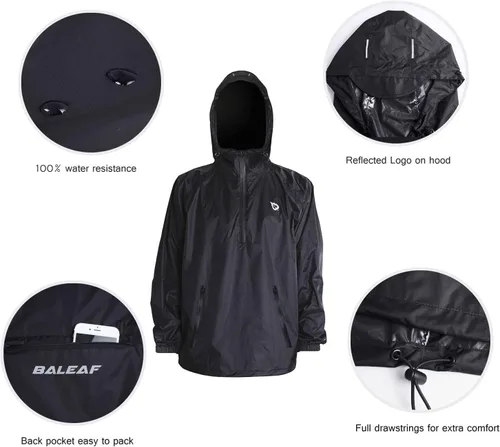 Miniatura 4 de BALEAF Chaqueta ligera para hombre para correr senderismo impermeable con capucha rompevientos con capucha y con capucha