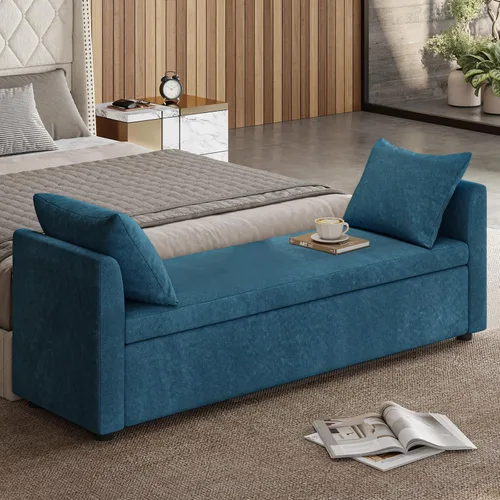Miniatura 9 de EcoHarbor Otomán de Almacenamiento Moderno para Dormitorio, Banco de Pie de Cama con Cojines Decorativos y Brazos, Taburete Reposapiés para Sala