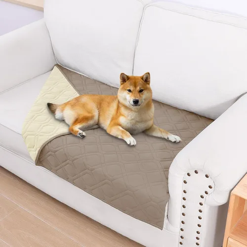 Miniatura 105 de Smiry Funda impermeable para cama de mascota, suave y lavable, para muebles, cama, sofá, reversible, a cuadros (30 x 53 pulgadas, color beige/beige)