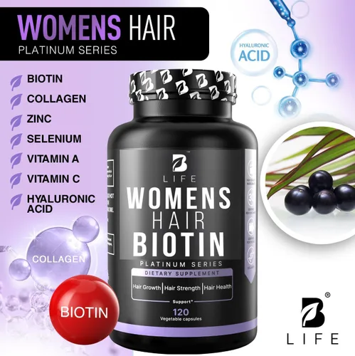 Miniatura 3 de Vitaminas para el cabello para la pérdida de cabello para mujeres – Biotina 10000 mcg – Tratamientos para el crecimiento del cabello para mujeres