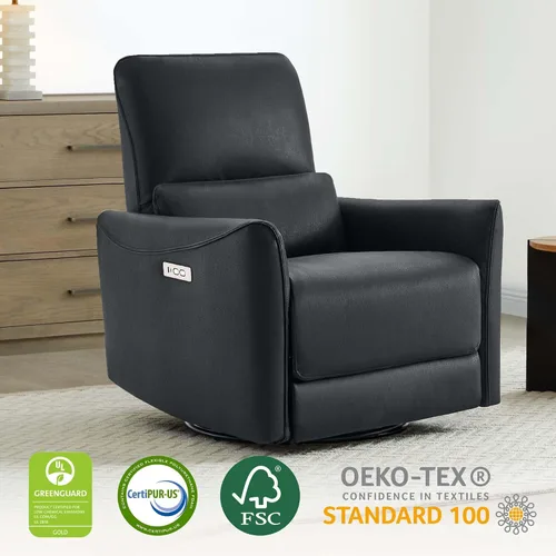 Miniatura 3 de CHITA Silla Reclinable Eléctrica Giratoria Deslizante, Tapizada en Cuero Sintético con Certificación FSC para Sala de Estar y Cuarto de Bebé, Sofá