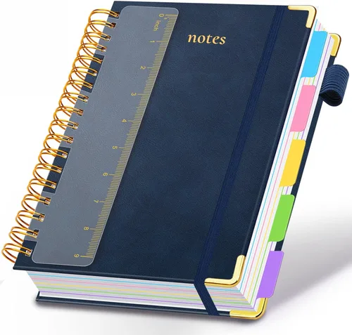 Miniatura 31 de Cuaderno de espiral con tapa dura, de 8 x 10 pulgadas, separadores y divisores extraíbles, 300 páginas, 5 asignaturas, a rayas, de piel sintética