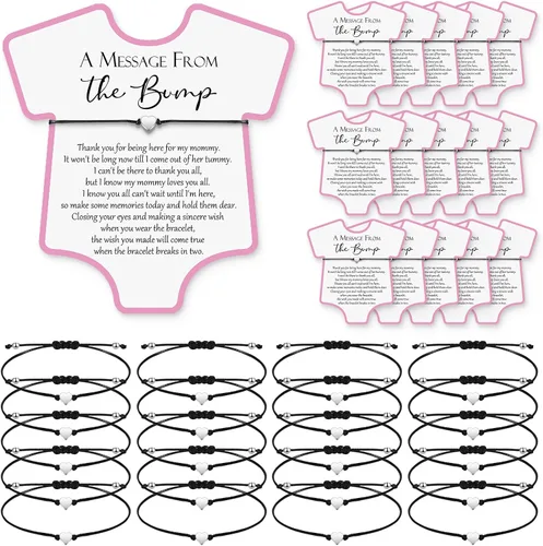 Miniatura 8 de Henoyso Juego de 25 pulseras ajustables para baby shower, tarjetas de corazón, regalo de fiesta para baby shower, regalos de revelación de género