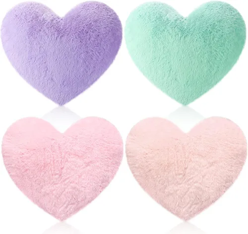 Miniatura 7 de Remerry 4 almohadas de corazón, almohadas de San Valentín, almohada decorativa para dormitorio, cama, sofá, fiesta de pijamas para niños y niñas Rosa